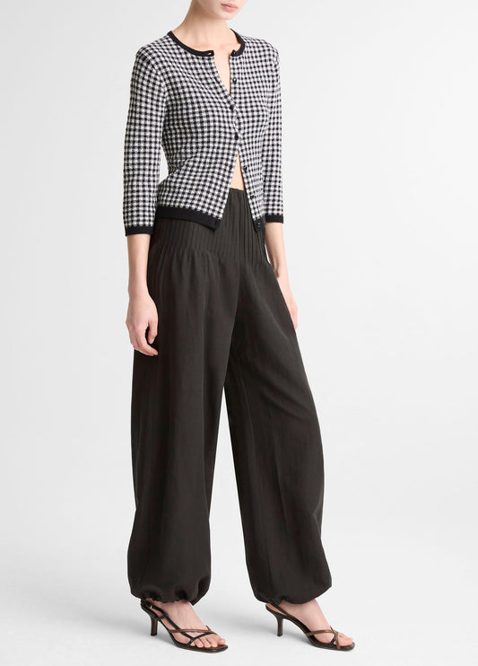 Pintuck High-Rise Wide-Leg Drawcord-Hem Pant - US 6131