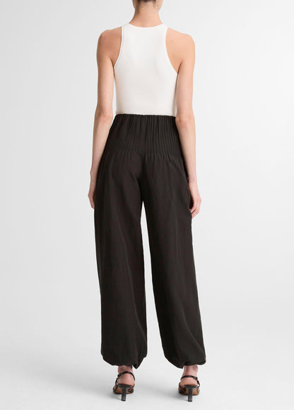 Pintuck High-Rise Wide-Leg Drawcord-Hem Pant - US 6131