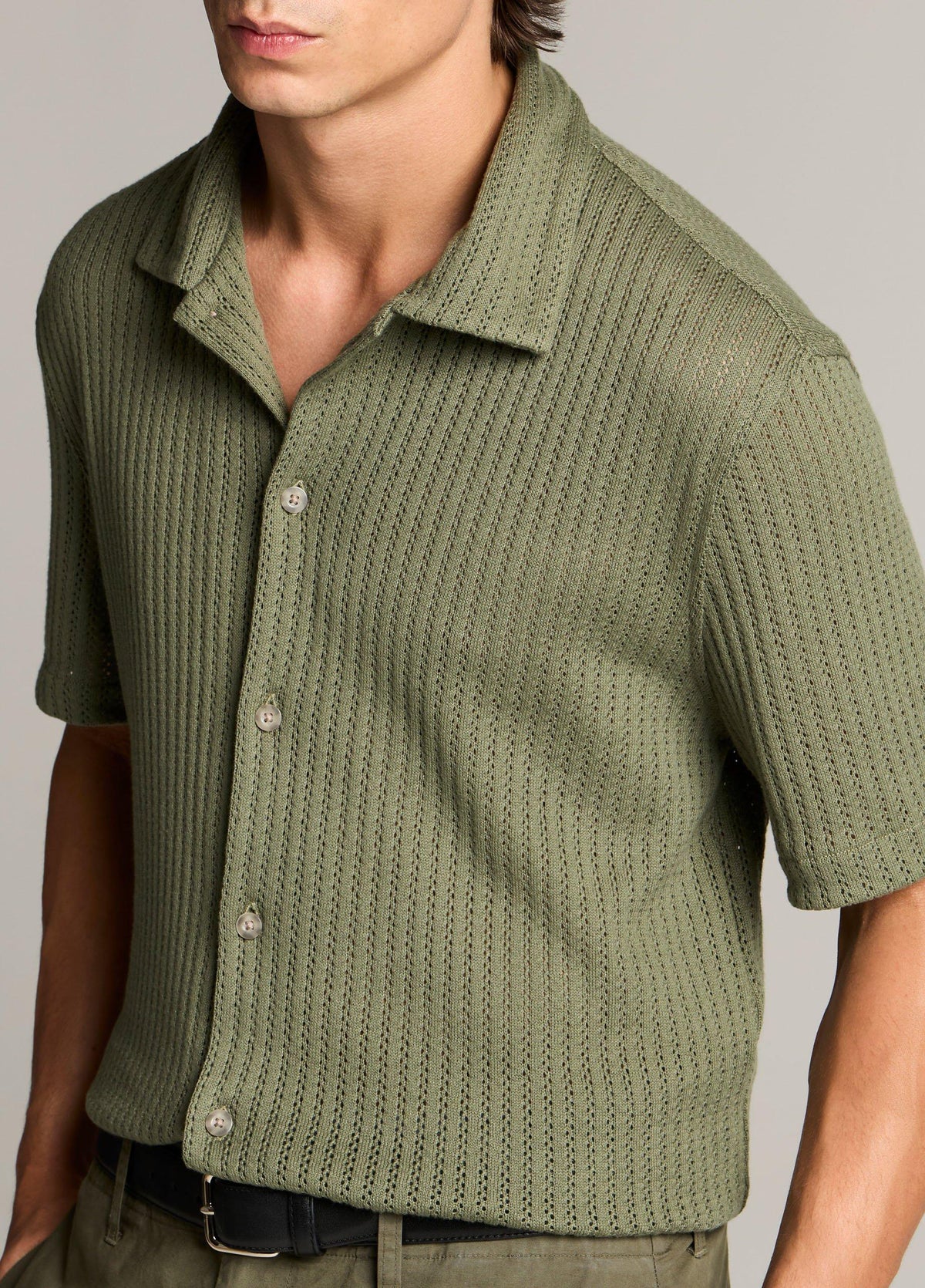 Pointelle Cotton-Blend Button-Front Shirt - US 7052