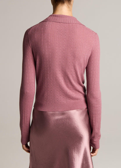 Pointelle Wool Collared Cardigan - US 6196