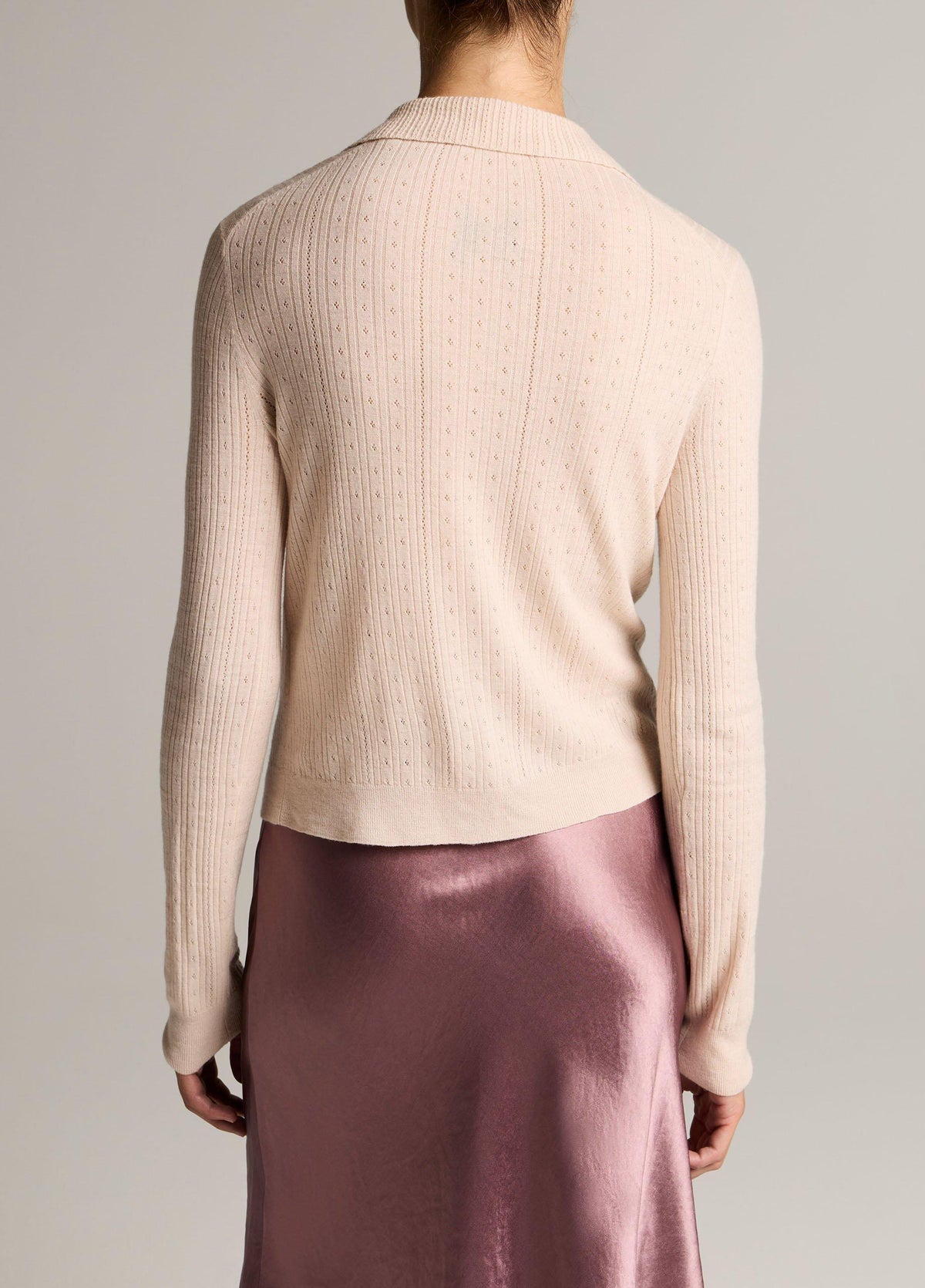 Pointelle Wool Collared Cardigan - US 3019