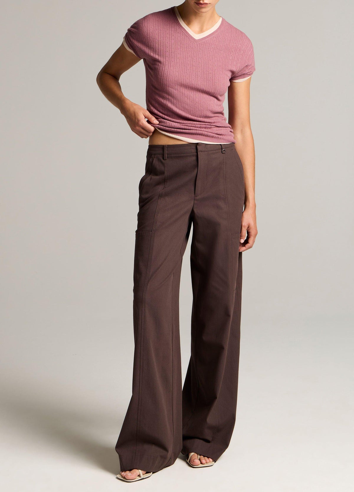 Pointelle Wool Short-Sleeve Sweater - US 2168