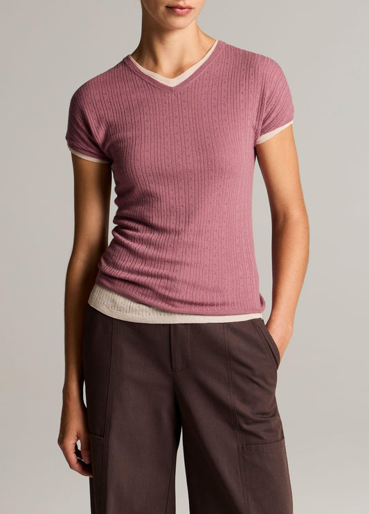 Pointelle Wool Short-Sleeve Sweater - US 2168