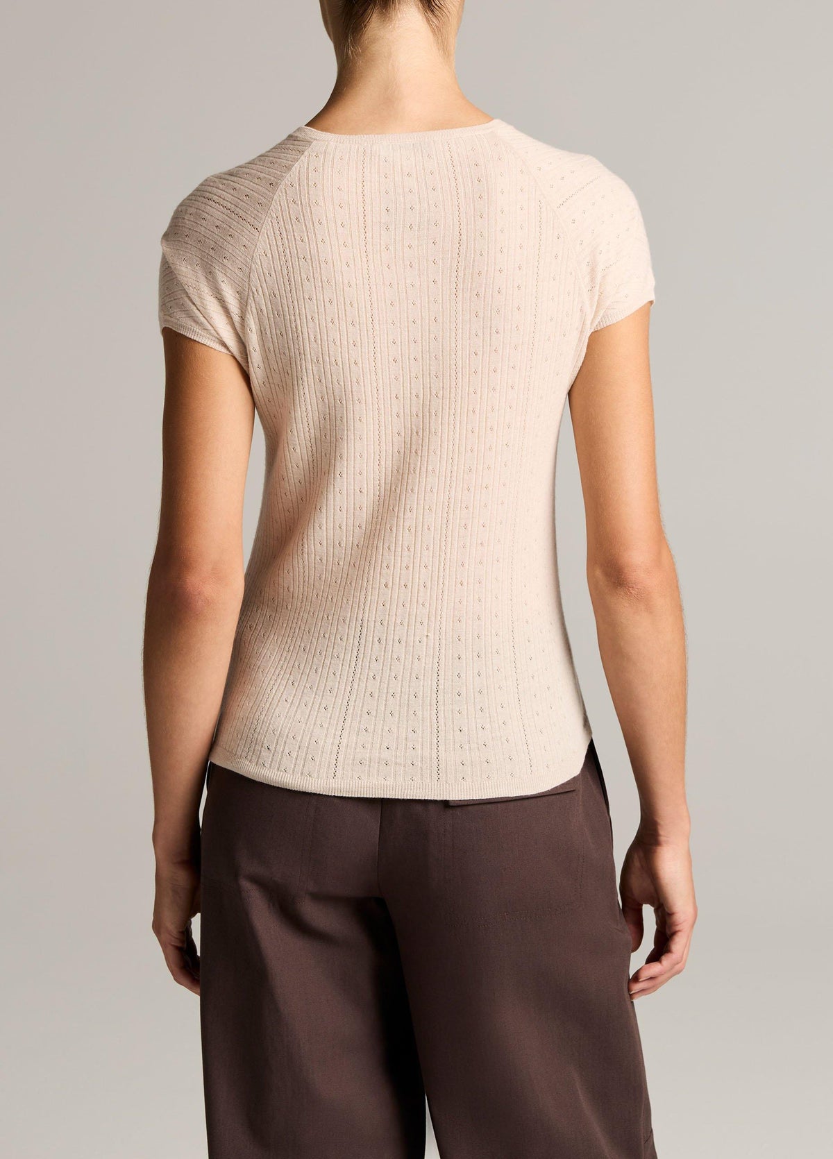 Pointelle Wool Short-Sleeve Sweater - US 0396
