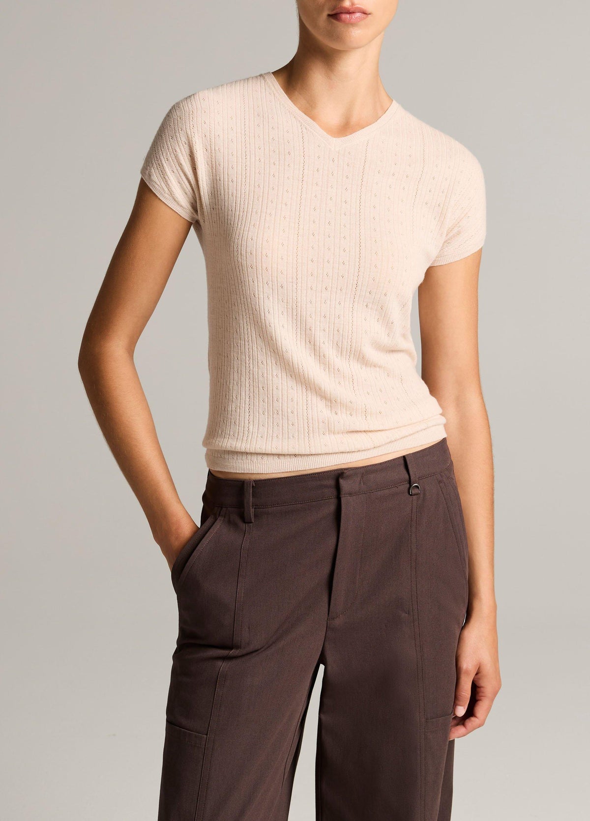 Pointelle Wool Short-Sleeve Sweater - US 0396