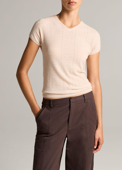 Pointelle Wool Short-Sleeve Sweater - US 0396