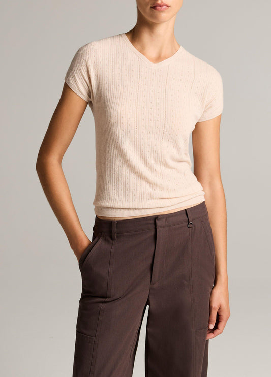 Pointelle Wool Short-Sleeve Sweater - US 0396