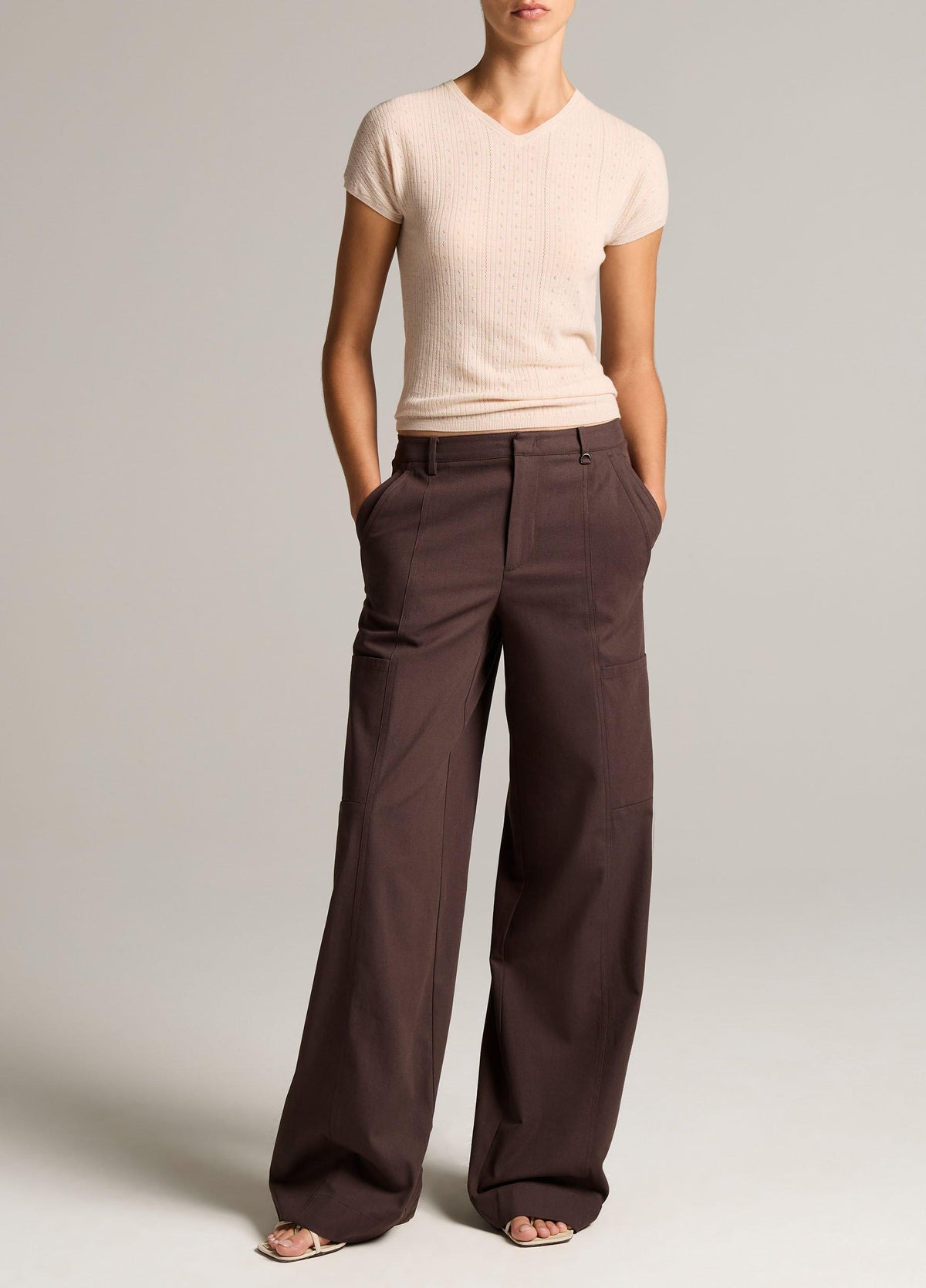 Pointelle Wool Short-Sleeve Sweater - US 0396