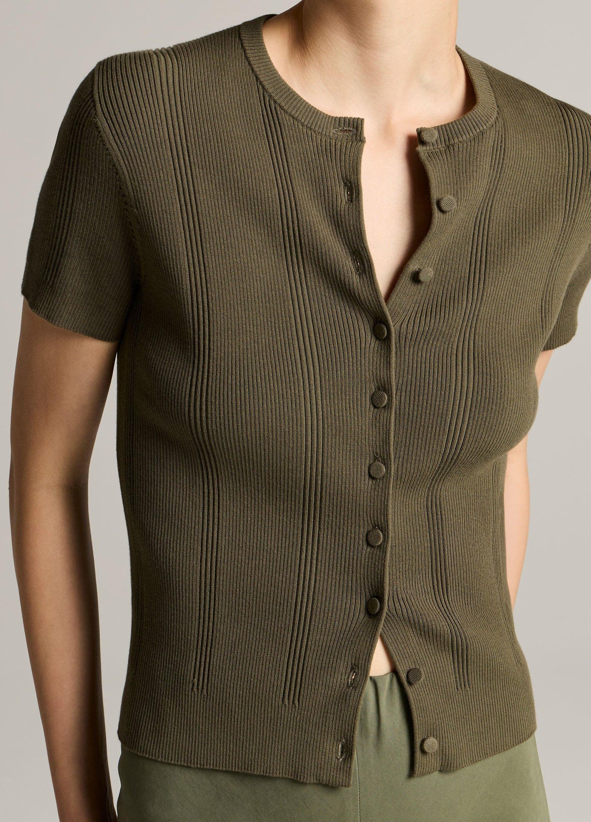 Ribbed Cotton Short-Sleeve Cardigan - US 5798