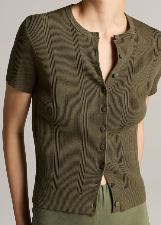 Ribbed Cotton Short-Sleeve Cardigan - US 5798