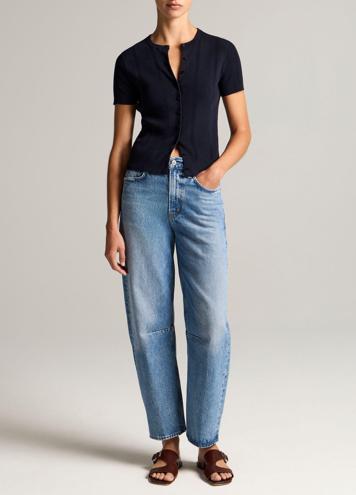 Ribbed Cotton Short-Sleeve Cardigan - US 4675