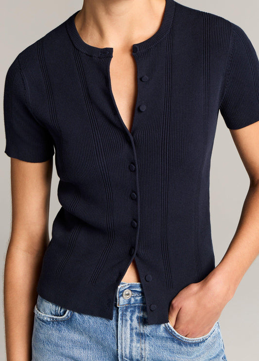 Ribbed Cotton Short-Sleeve Cardigan - US 4675
