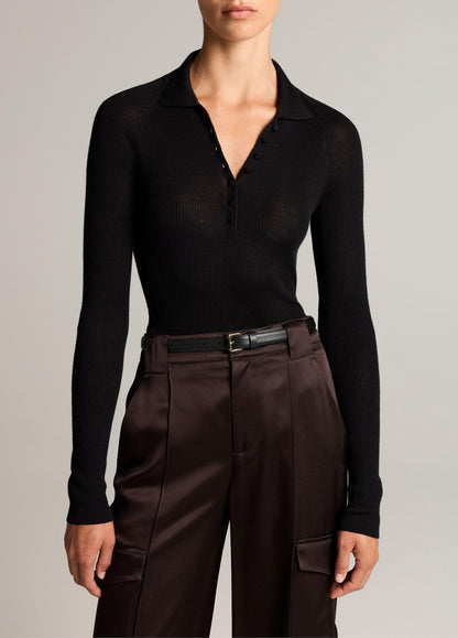 Ribbed Italian Wool-Silk Polo Sweater - US 4275