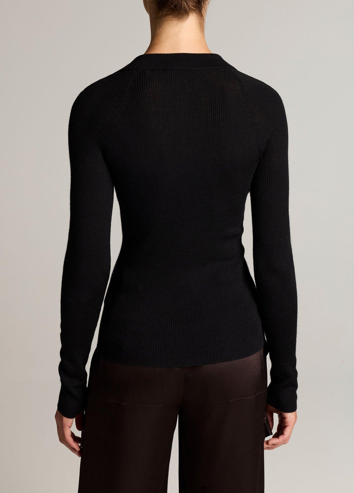 Ribbed Italian Wool-Silk Polo Sweater - US 4275