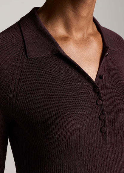 Ribbed Italian Wool-Silk Polo Sweater - US 6462
