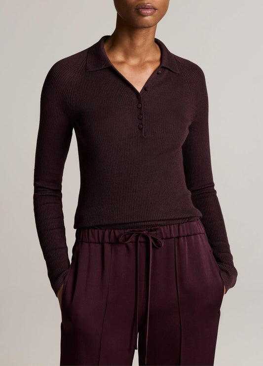 Ribbed Italian Wool-Silk Polo Sweater - US 6462