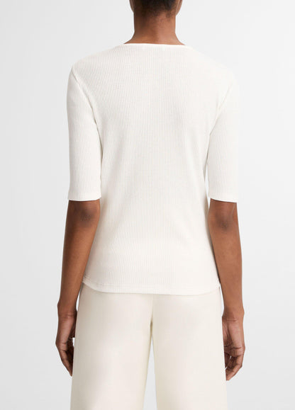 Ribbed Pima Cotton Elbow-Sleeve Henley - US 3266