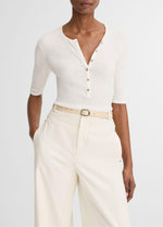Ribbed Pima Cotton Elbow-Sleeve Henley - US 3266