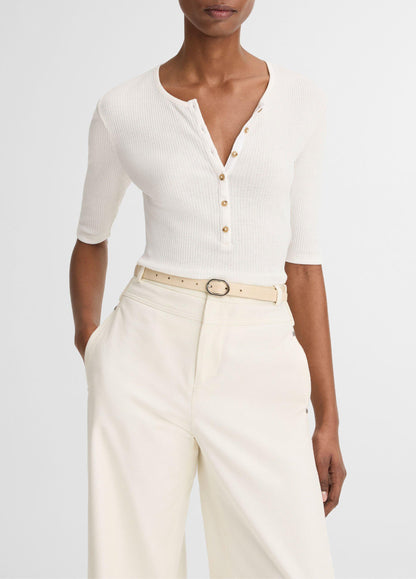 Ribbed Pima Cotton Elbow-Sleeve Henley - US 3266