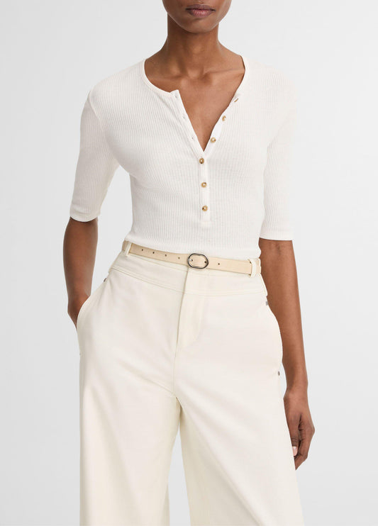 Ribbed Pima Cotton Elbow-Sleeve Henley - US 3266