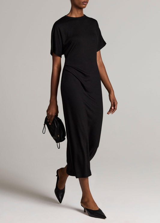 Ruched-Side Knit Short-Sleeve Dress - US 6574