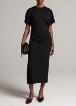 Ruched-Side Knit Short-Sleeve Dress - US 6574