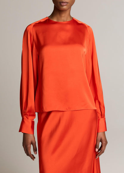 Satin Tie-Neck Raglan Top - US 9105