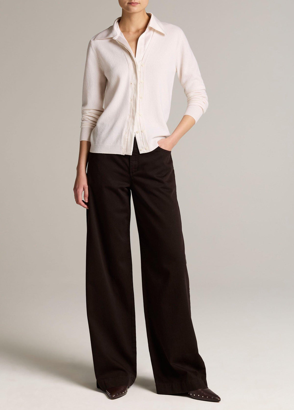 Satin-Trimmed Cashmere Collared Cardigan - US 0093