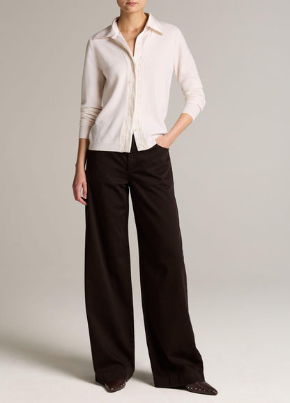 Satin-Trimmed Cashmere Collared Cardigan - US 0093