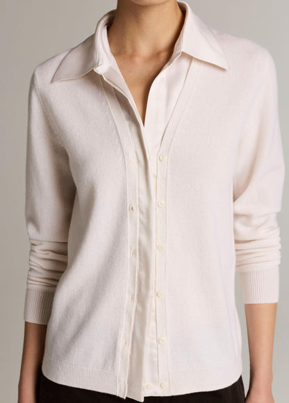 Satin-Trimmed Cashmere Collared Cardigan - US 0093