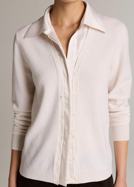 Satin-Trimmed Cashmere Collared Cardigan - US 0093