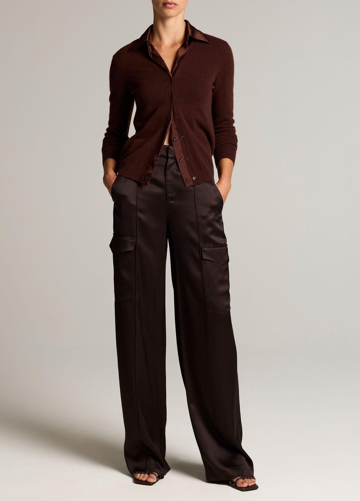 Satin-Trimmed Cashmere Collared Cardigan - US 8569