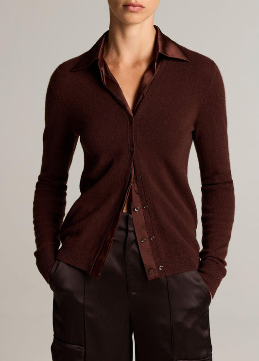 Satin-Trimmed Cashmere Collared Cardigan - US 8569