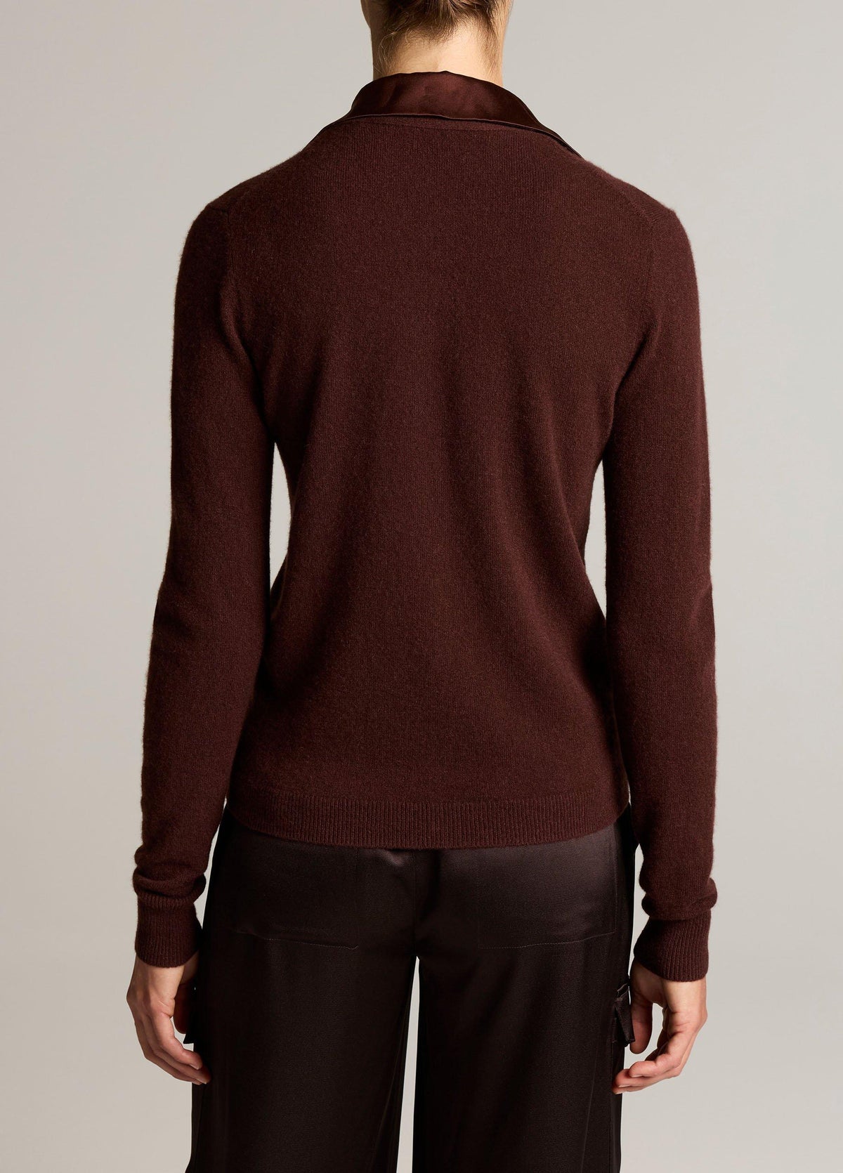 Satin-Trimmed Cashmere Collared Cardigan - US 8569