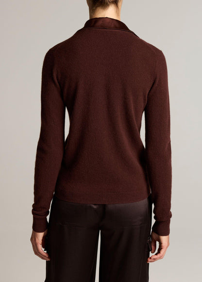 Satin-Trimmed Cashmere Collared Cardigan - US 8569