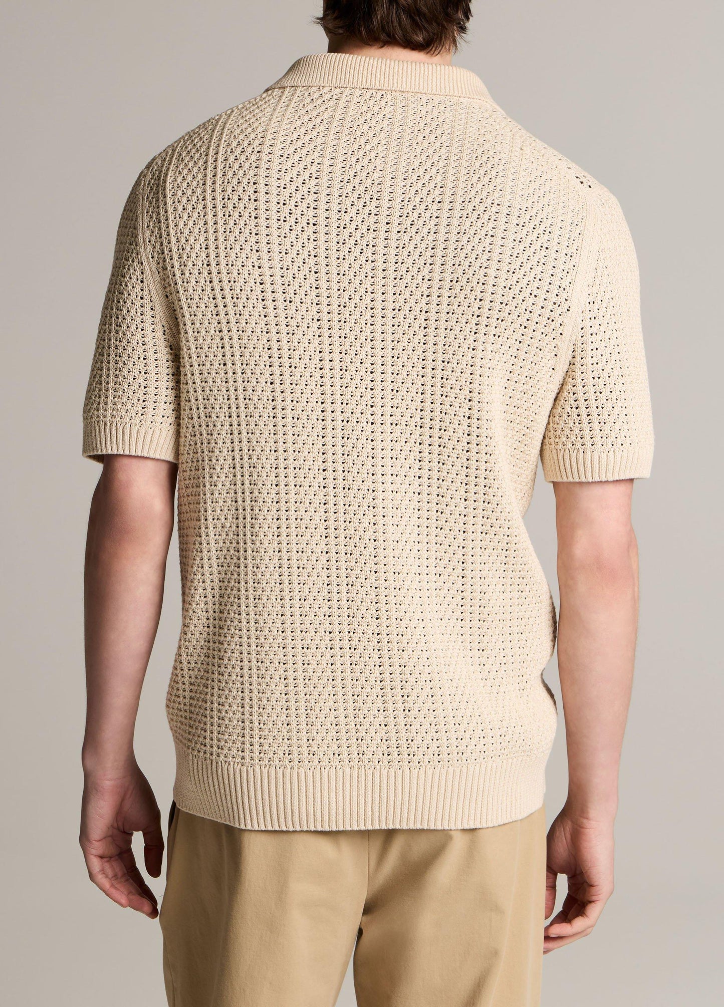 Seed-Stitch Rib Cotton Polo Sweater - US 5216