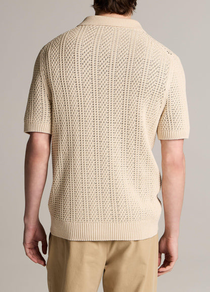 Seed-Stitch Rib Cotton Polo Sweater - US 5216