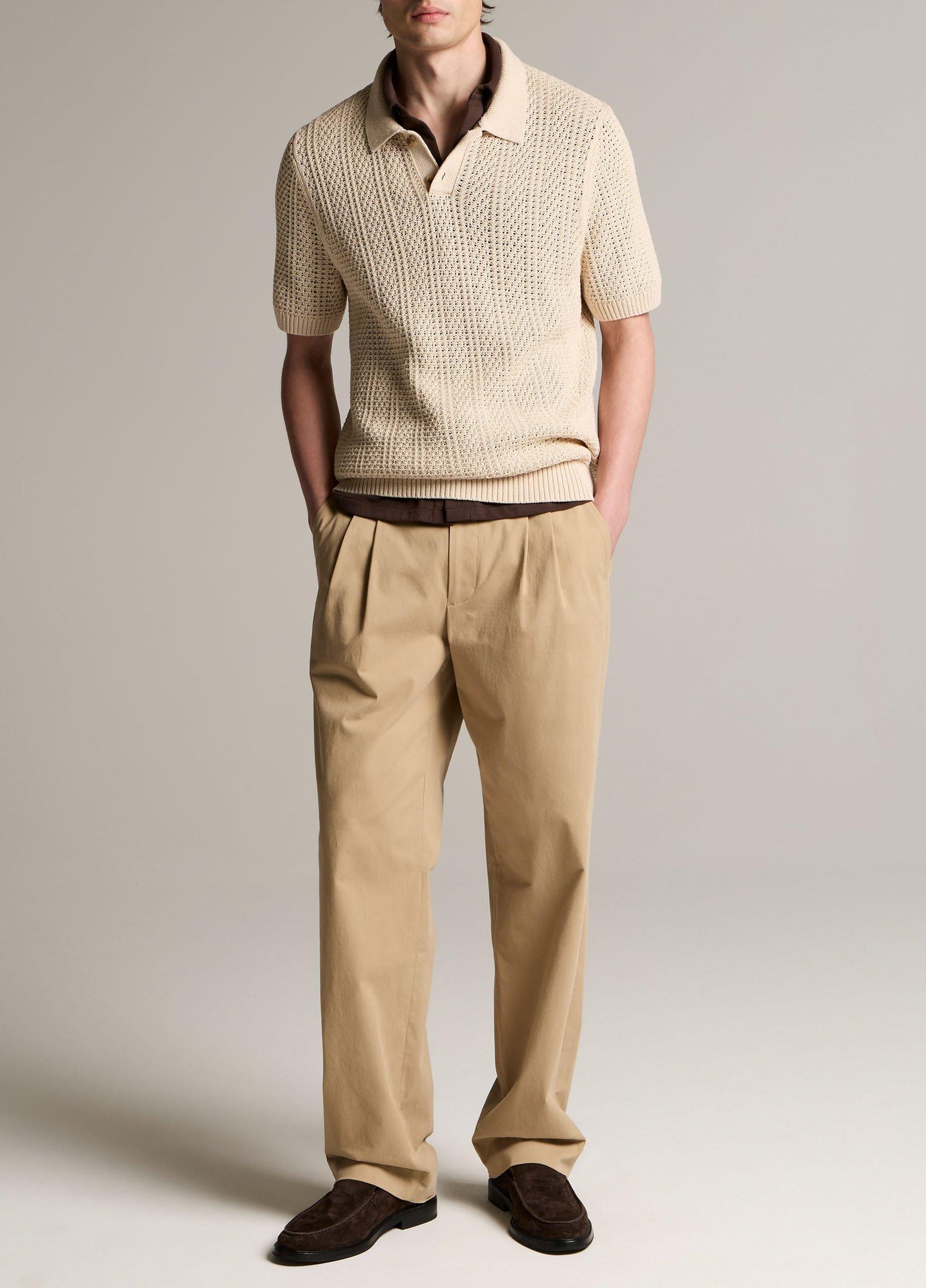 Seed-Stitch Rib Cotton Polo Sweater - US 5216