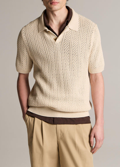Seed-Stitch Rib Cotton Polo Sweater - US 5216