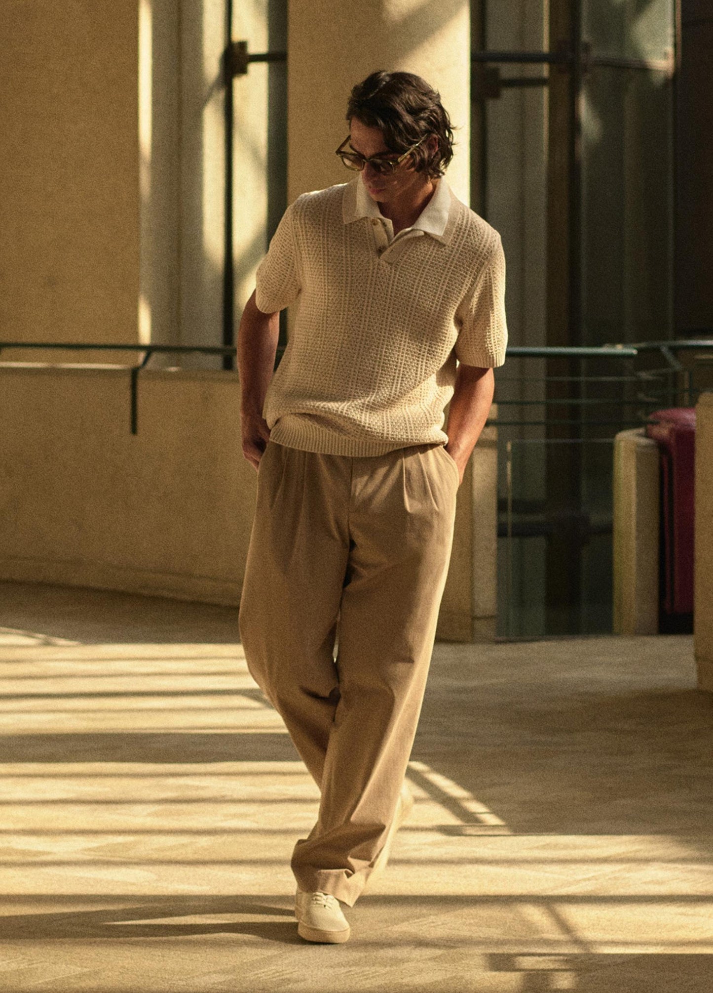 Seed-Stitch Rib Cotton Polo Sweater - US 5216