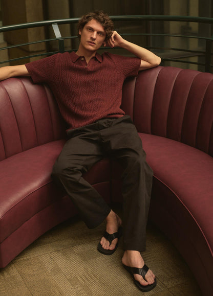 Seed-Stitch Rib Cotton Polo Sweater - US 1417