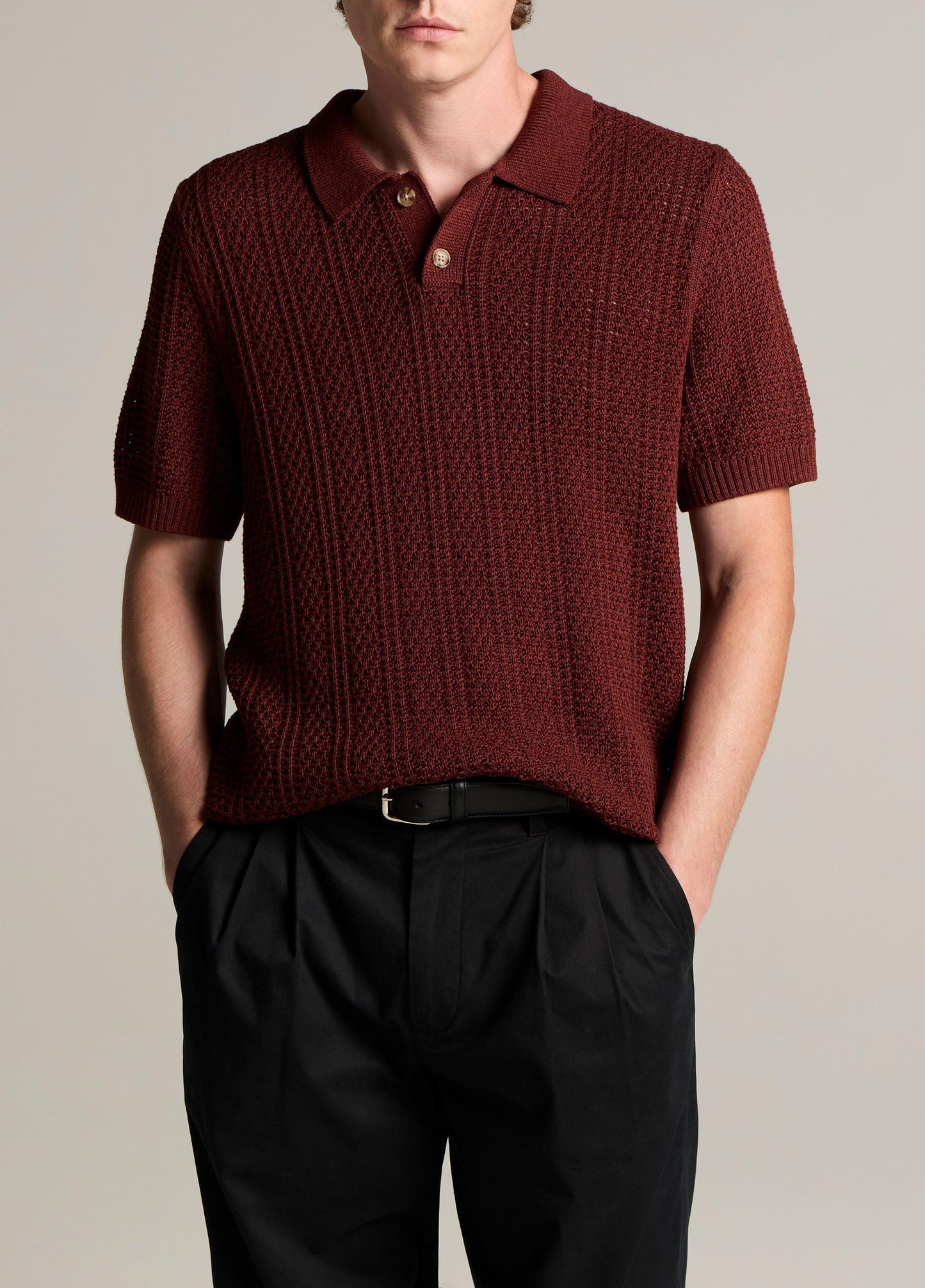 Seed-Stitch Rib Cotton Polo Sweater - US 1417