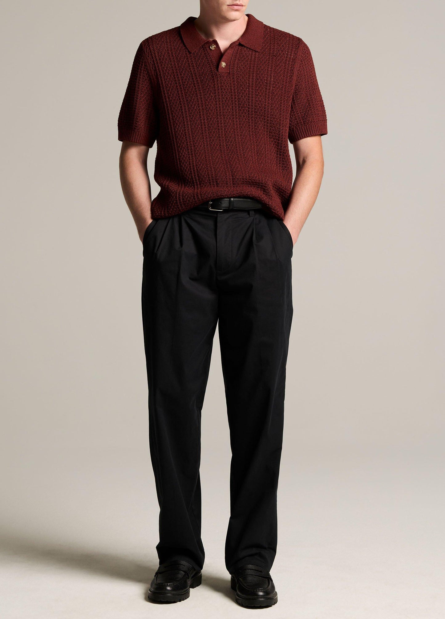 Seed-Stitch Rib Cotton Polo Sweater - US 1417