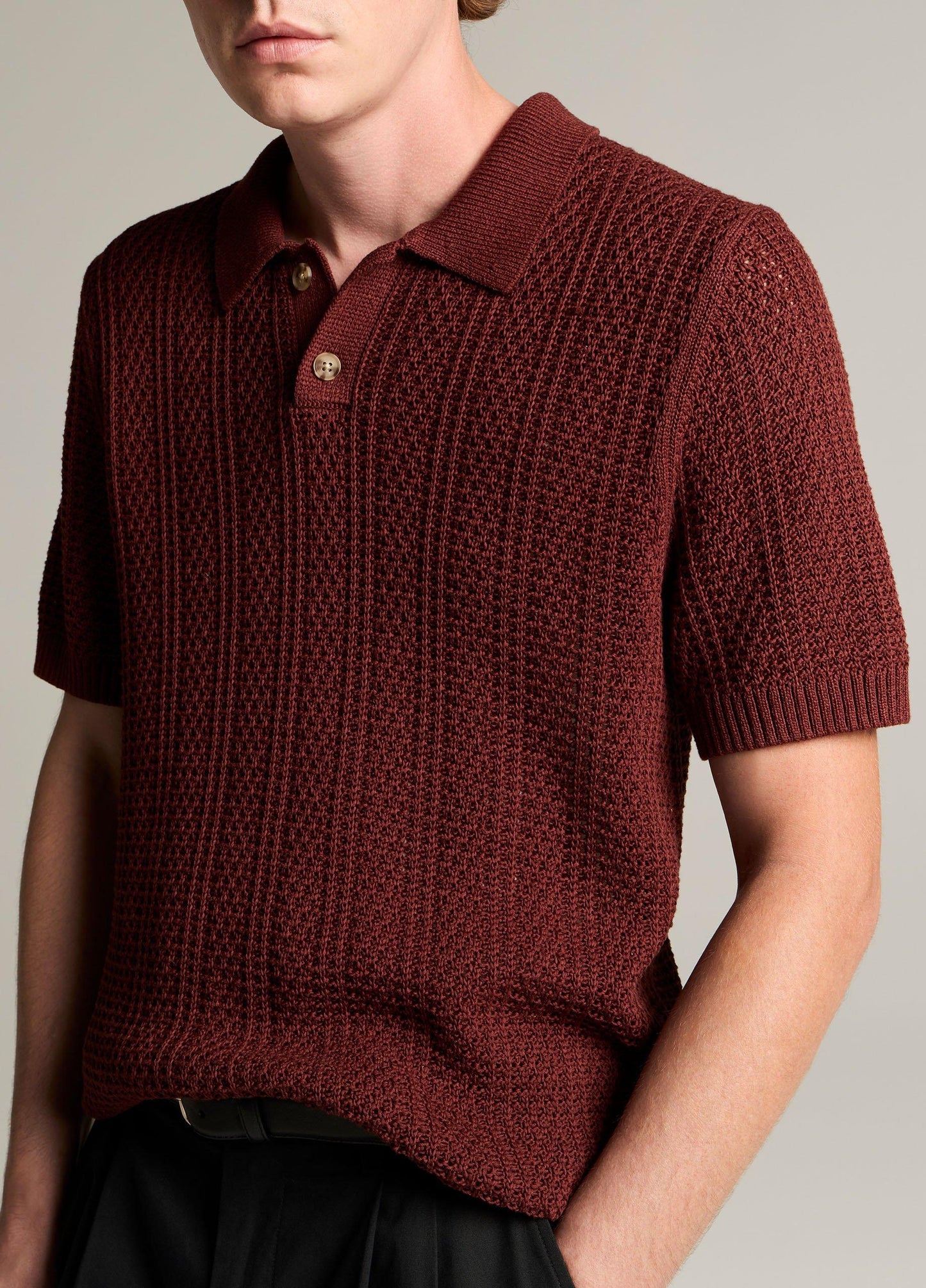 Seed-Stitch Rib Cotton Polo Sweater - US 1417