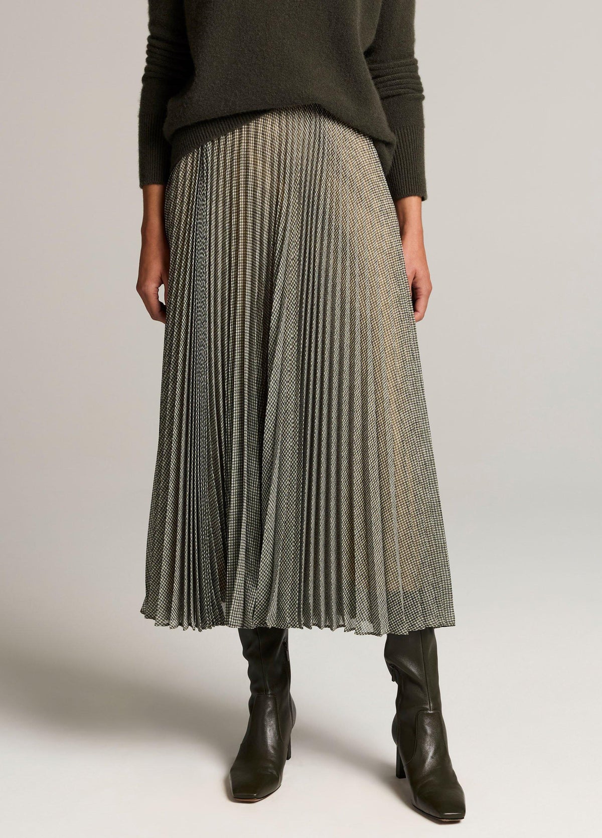 Sheer Houndstooth Pleated Pull-On Skirt - US 2350