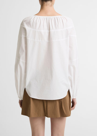 Shirred Cotton Tie-Neck Blouse - US 4180