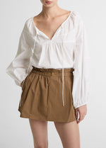 Shirred Cotton Tie-Neck Blouse - US 4180