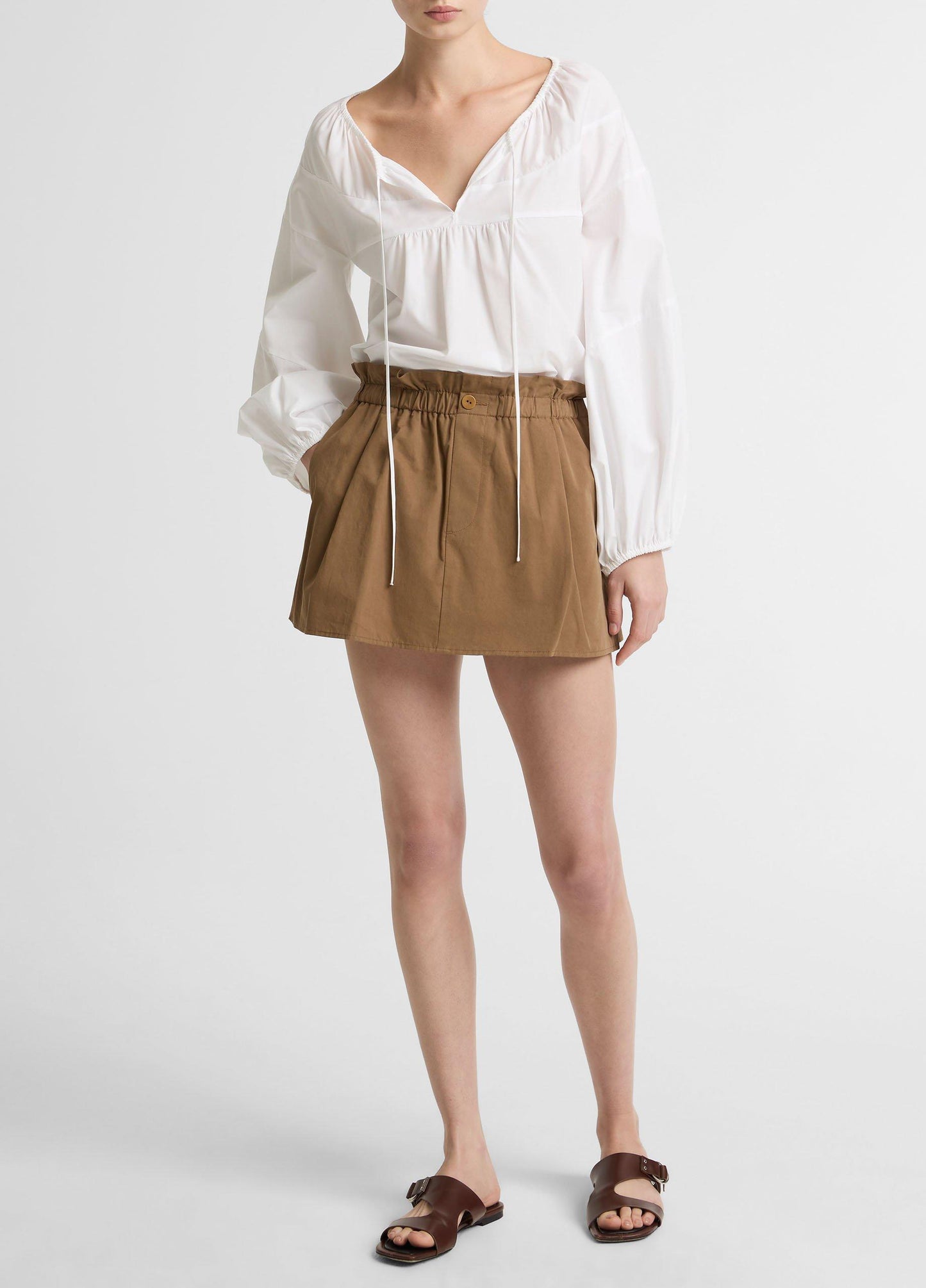 Shirred Cotton Tie-Neck Blouse - US 4180