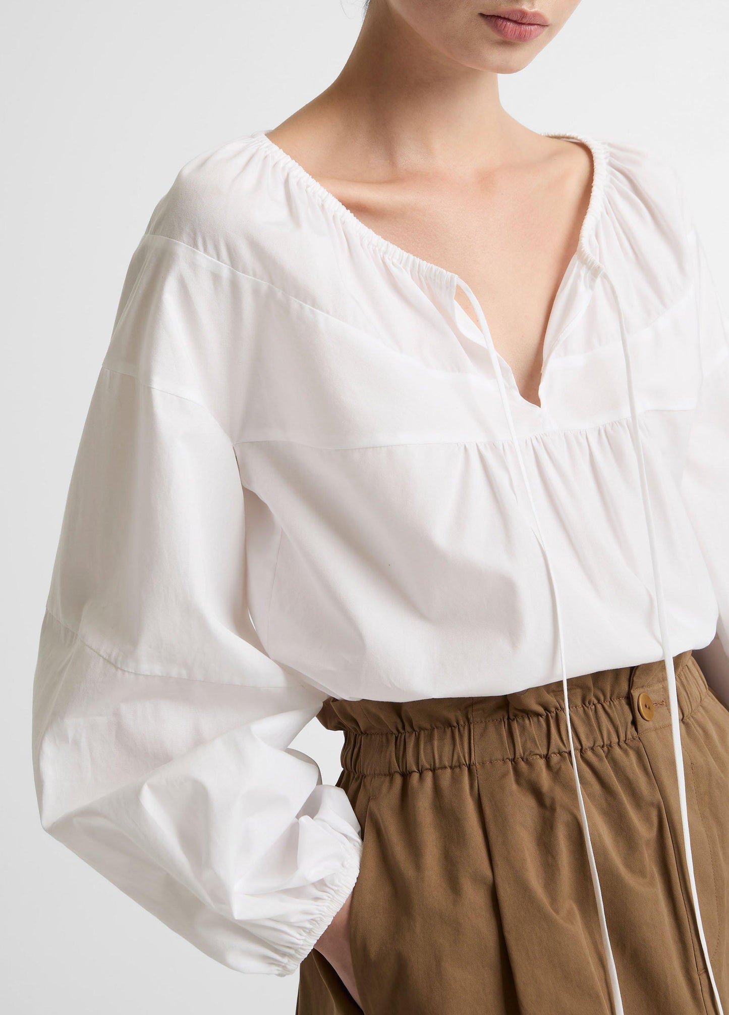 Shirred Cotton Tie-Neck Blouse - US 4180