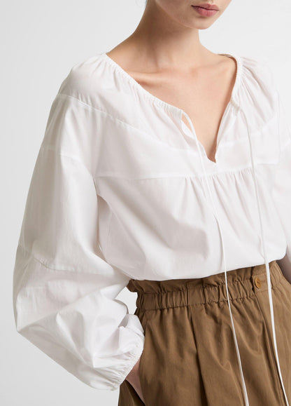 Shirred Cotton Tie-Neck Blouse - US 4180